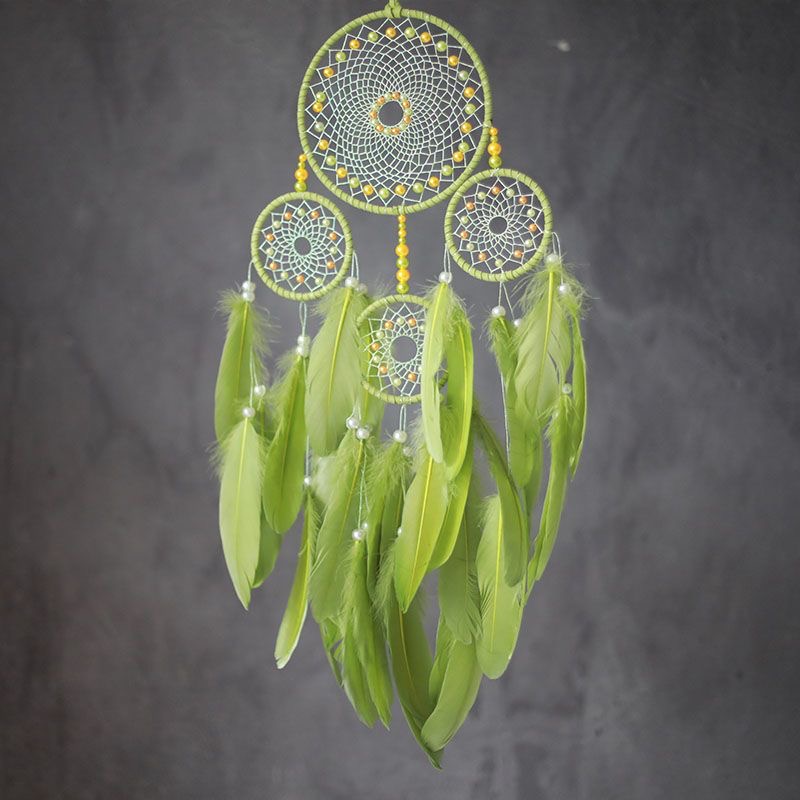 Home Textiles & Decorations - ดรีมแคชเชอร์แฮนด์เมดแบบหลายวง ประดับขนนกหลากสีและลูกปัด สำหรับตกแต่งผนังบ้านสไตล์โบโฮ เหมาะสำหรับตกแต่งห้องนอน หอพัก และงานปาร์ตี้