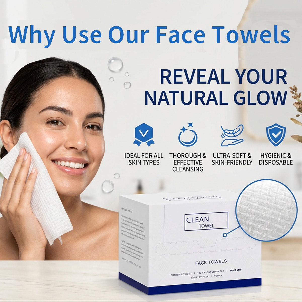Home Textiles Face Towel - ผ้าเช็ดหน้าแบบใช้แล้วทิ้ง 50 ชิ้น/กล่อง สำหรับทำความสะอาดผิวหน้า ลบเครื่องสำอาง บำรุงผิวแห้ง
