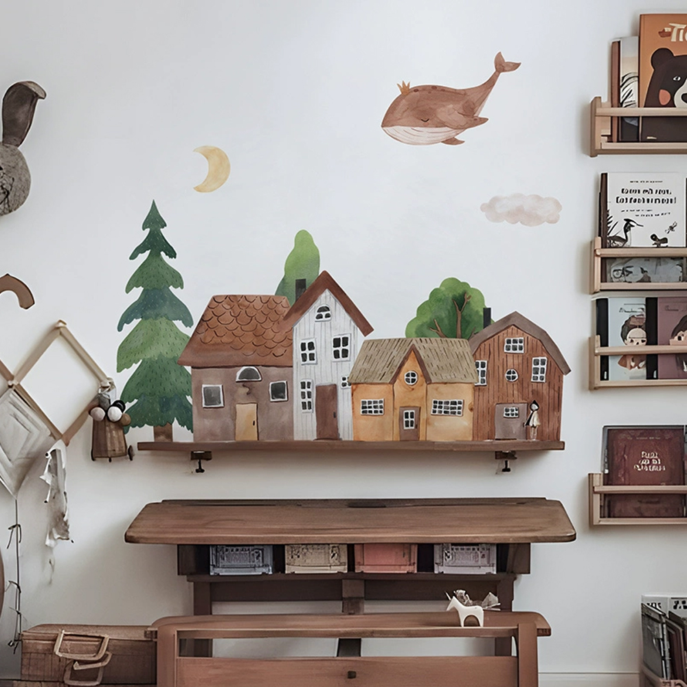 Home Textile - สติกเกอร์ผ้าการ์ตูนป่าแนววินเทจทำด้วย PVC ติดผนังรูปกระต่ายพระจันทร์แบบทำมือสำหรับเด็กทารกศิลปะบนผนังตกแต่งห้องนอนห้องนั่งเล่น
