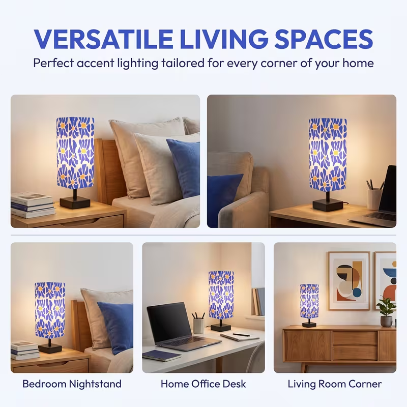 โคมไฟตั้งโต๊ะลายดอกไม้สีสันสดใ - Home Textile บทวิจารณ์และราคา